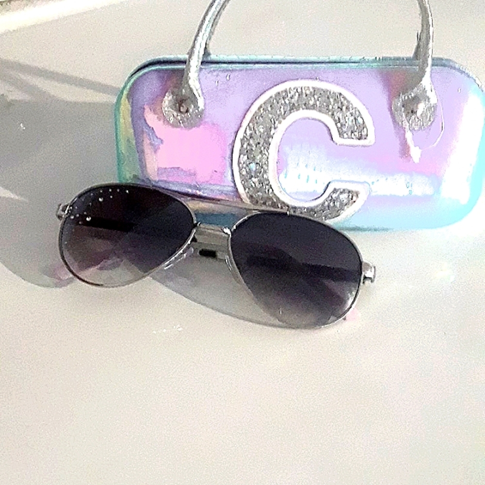 Graphic Sunglasses Case with Jeweled Sunglasses